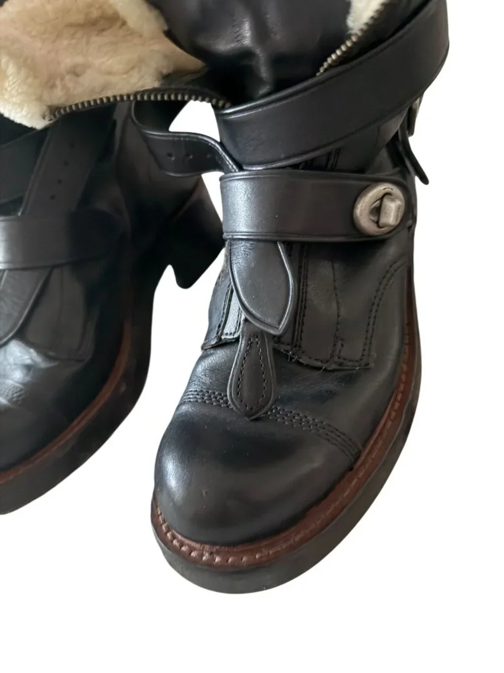 COACH Women’s Black Leather Zip Moto Boots Size 7